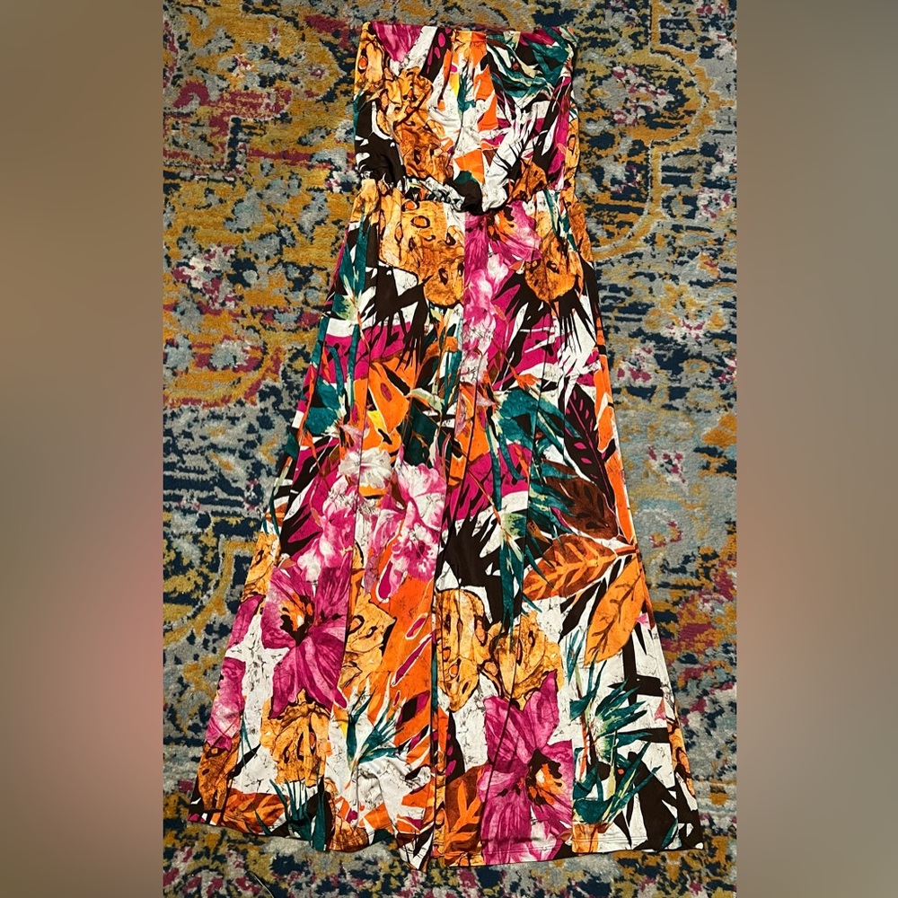 Monaco USA Strapless Colorful Wide Leg Jumpsuit